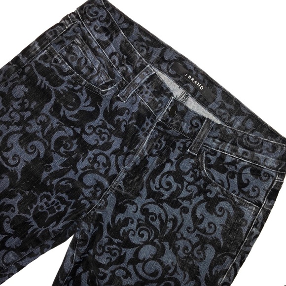 J BRAND Brocade The a Skinny Velvet Flocked textured blue black jeans Scroll - Picture 1 of 7